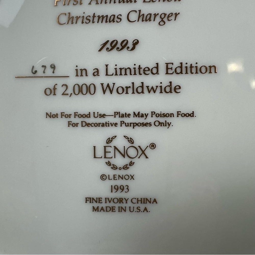Lenox China Midnight Sleigh Ride Charger Plate First Annual - Picture 6 of 6